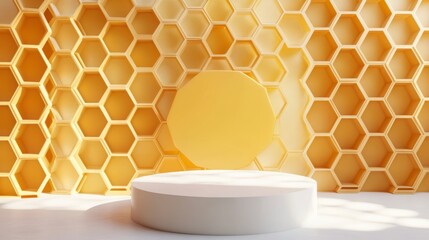 Aufkleber - White podium with yellow hexagon background.