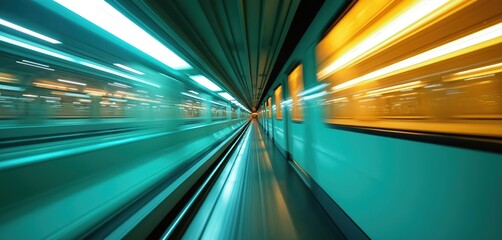 Aufkleber - High-speed train moving, blurred abstract futuristic view. Urban public transportation in Tokyo Japan. Modern electric monorail technology, transportation network. Travel, fast railway transit