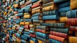 © Junior - A vibrant, abstract pile of books, a chaotic yet harmonious symphony of colors, rendered in the digital realm by artificial intelligence, hinting at stories untold and knowledge waiting to be