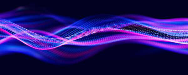 Wall Mural - abstract wave of particles. big data digital flow concept. llm learning process, ai technology. quan