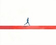 © CoreVisuals - A silhouette of a runner strides along a vibrant red line against a minimalistic white background, symbolizing motion and determination.