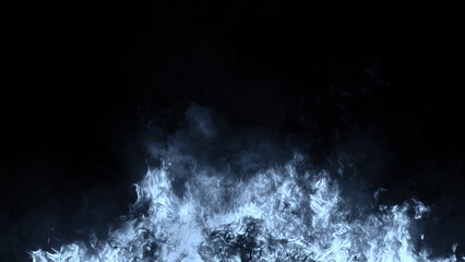 Wall Mural - texture of burn blue fire with particles embers. flames on isolated black background. texture overla