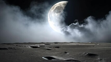 Wall Mural - Celestial Vista: Lunar Surface with Crescent Moon and Ethereal Clouds in the Sky