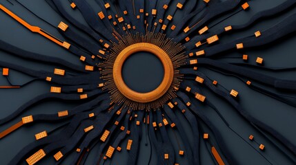 Wall Mural - abstract digital art with orange and black elements in circular design