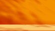 © Anchalee - Light and shadow leaf on orange background.Vector mockup 3d podium with natural abstract sunbeams,foliage overlay on yellow floor for Autumn,Fall season