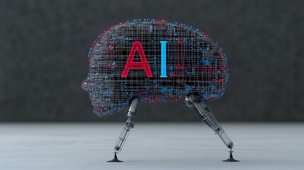futuristic ai brain concept with robotic legs and network design