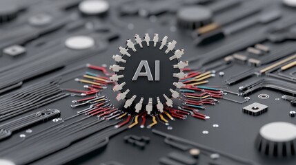 Artificial Intelligence Concept on Circuit Board with Tech Elements