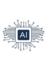 Wall Mural - abstract line art depicting an ai microchip with digital connections