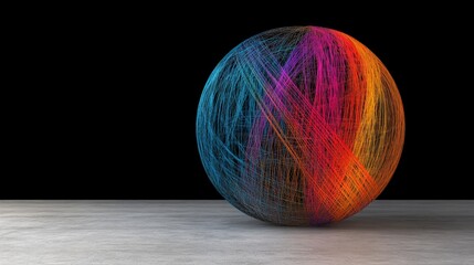 Wall Mural - colorful sphere of twisted strings on a dark background