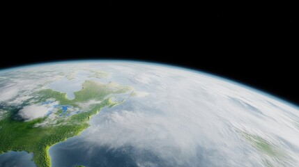 Wall Mural - A high-resolution image shows Earth from space. The North American continent is partially visible, with cloud cover present. The image is digitally rendered, with sharp detail and a dark background.