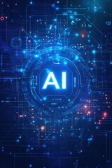Wall Mural - digital artificial intelligence concept with glowing blue circuit design