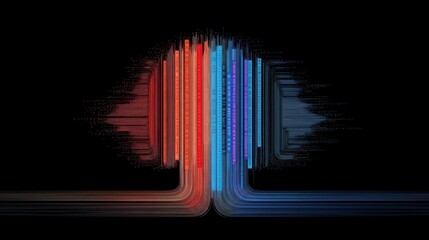 Wall Mural - colorful abstract data waves with digital lines against black background