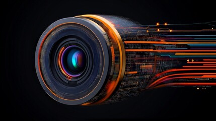Wall Mural - futuristic camera lens with digital motion and colorful lights