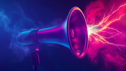 loudspeaker on blue background