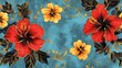 © YauheniB - Fondo floral vibrante con hibiscos rojos y amarillos
