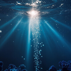 underwater world with rays of light