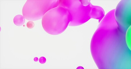 Poster - Abstract 3d geometric art with fluid floating liquid blobs, soap bubbles. colorful gradient 3d motion graphic.