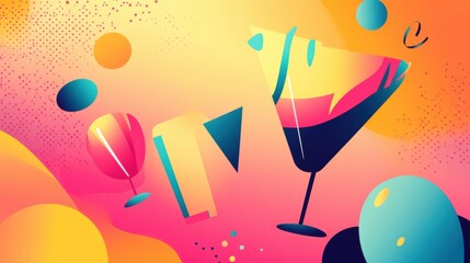 Poster - Celebrate with a vibrant modern party-themed logo featuring abstract icons and minimalistic typography in a lively design
