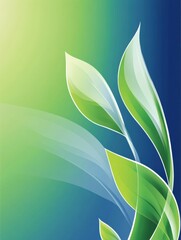 Fototapete - Gradient background featuring smooth transitions from deep blue to fresh green with elegant leaves, ideal for health and fitness themes