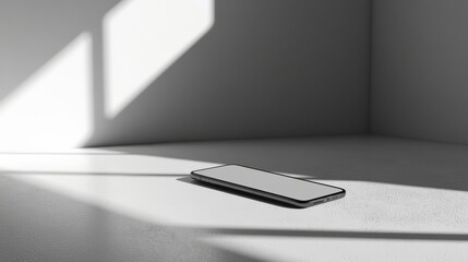 Poster - Sleek modern smartphone on a clean white surface under soft diffused lighting in a minimalist setting