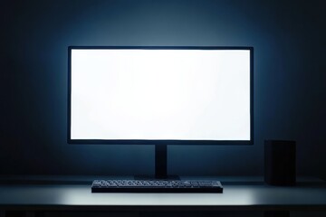 Fototapete - Sleek desktop monitor with bright white screen on minimalistic workspace, creating a clean and professional environment