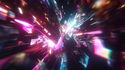 Wall Mural - Abstract explosion of illuminated colorful shards of light and energy