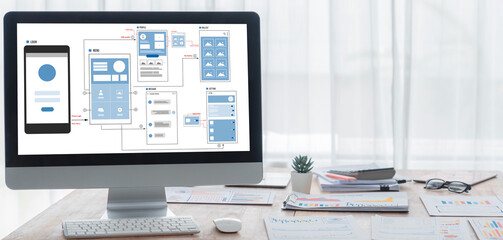 UX UI design process for brisk mobile application and website . Creative prototype of wireframe for professional app developer .