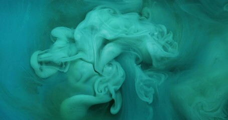 Wall Mural - Smoke flow. Abstract ink. Defocused green blue color fume vapor texture blend chemical liquid floating on creative art background.