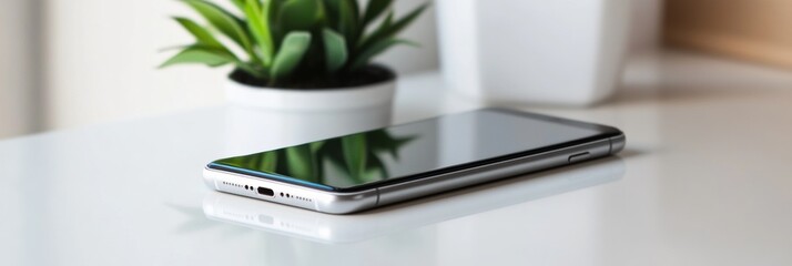 Leinwandbilder - Sleek modern smartphone showcased on a clean white surface with soft diffused lighting highlighting minimalist design aesthetics