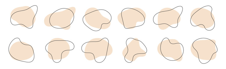 Organic amoeba blob shape abstract pastel color with line vector illustration isolated on transparent background. Abstract blob and amoeba figure