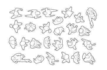 architectural drawings, people plan vector in park out door illustration, top view, minimal style ha
