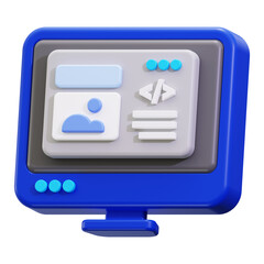 frontend developer designing on blue 3d computer monitor. perfect for tech blogs, web development ar