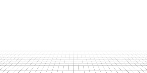 Perspective wireframe grid, square grid line landscape texture, blank grid sheet for technology, drawing and architecture draft, square graph pattern