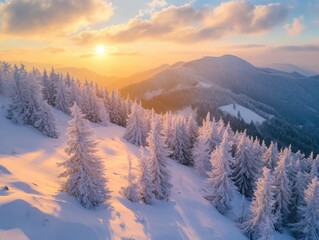 Wall Mural - sunset over snowy mountains
