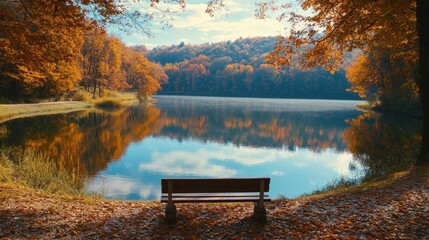 Wall Mural - wooden bench by water