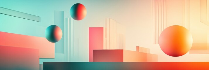 Aufkleber - Floating geometric shapes create a digital abstract background ideal for work-from-home concepts with futuristic tech vibes and soft gradients