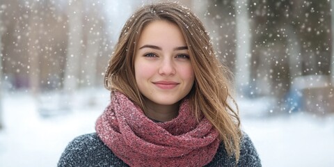 Wall Mural - Young Woman in Snowy Landscape