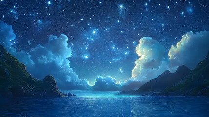 Wall Mural - nighttime serenity: a celestial panorama unfolds, with a breathtaking expanse of stars adorning the 