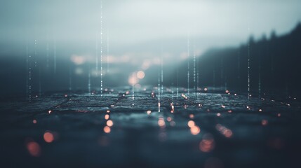 Wall Mural - digital rain on a dark stone surface