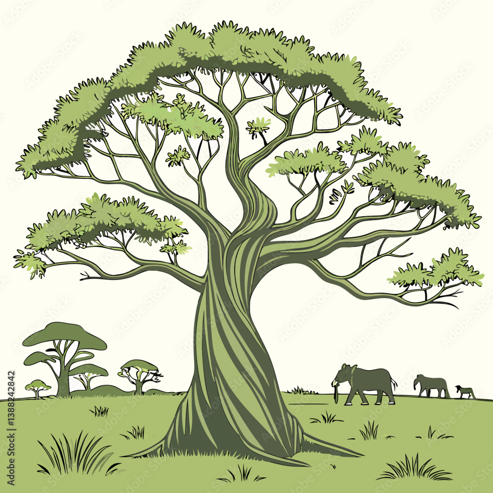 Beautiful vector illustration of the iconic Baobab Tree, also known as ...