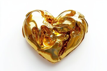 Wall Mural - 3D Rendering of a Lustrous Golden Heart Form, Symbolizing Love and Affection on a Clean White Background