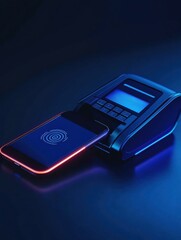 Aufkleber - Sleek smartphone prepares for NFC payment near modern POS terminal in a minimalistic fintech environment