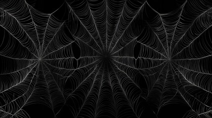 Double Spiderweb Composition Intricate White Lines Against Black Background, Halloween Concept, Nature Photography Spiderweb, Halloween