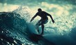 © byakuyaai - Silhouette of a Surfer Riding a Majestic Wave in the Ocean's Embrace