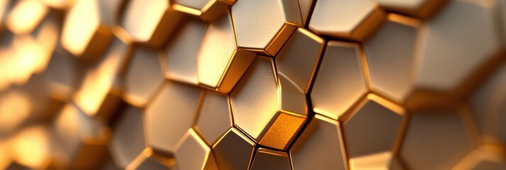Fototapete - Structured hexagonal honeycomb pattern showcasing a golden gradient with a modern organic design and subtle spacing between shapes