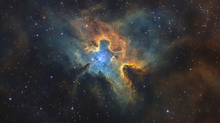 a vibrant nebula with blue and orange hues surrounded by countless stars in the vast cosmos expanse