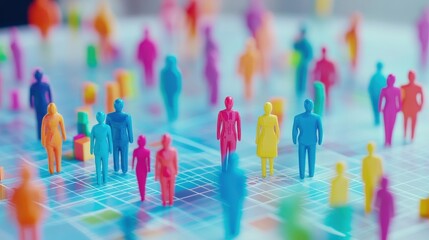 Aufkleber - Colorful figures on digital grid illustrate diverse customer insights for effective personalized marketing strategies
