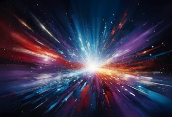 Fototapete - Abstract Shimmering Lights Background, With Sparkling Particles Creating A Magical Effect. Dark Backdrop Enhanced By Vibrant Colors, Including Blue Purple And Red, Offering A Sense Of Depth And