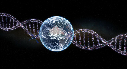 Wall Mural - dna spiral surrounding earth in space