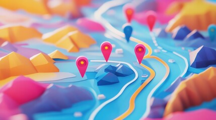 Aufkleber - Explore vibrant travel destinations on a colorful stylized map with modern pins marking exciting places